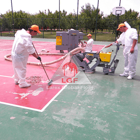 Imagini din executie aplicare sistem de pardoseala Conipur MT Gran teren tenis curatare