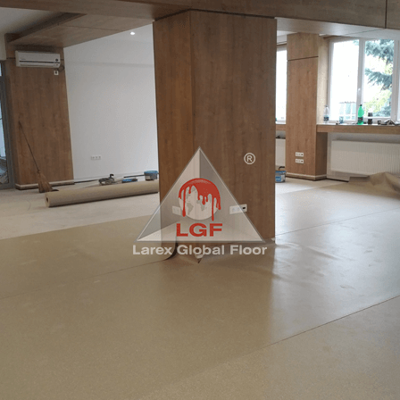 Imagini din executie aplicare sistem de pardoseala Covor PVC montare covor stalpi