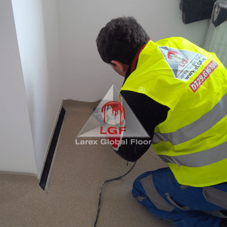 Imagini din executie aplicare sistem de pardoseala Covor PVC montare linoleum colt